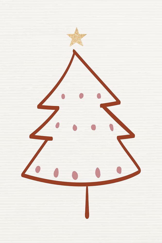 Cute Christmas tree collage element, hand drawn doodle in red vector