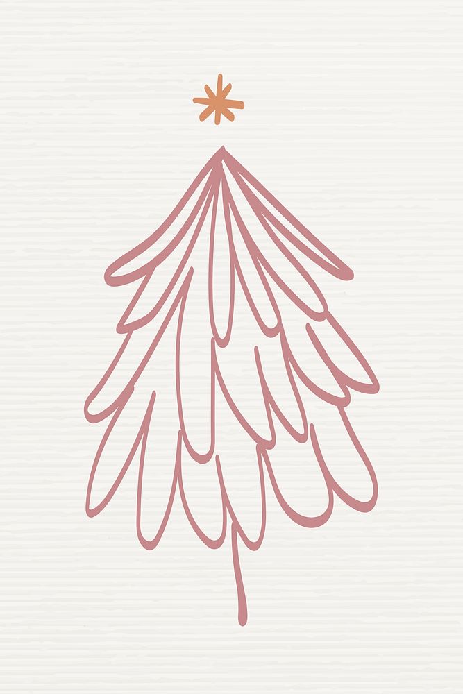 Cute Christmas tree collage element, hand drawn doodle in pink psd