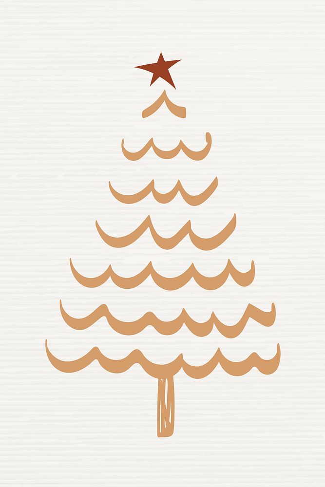 Gold Christmas tree element, creative doodle hand drawn, festive design psd