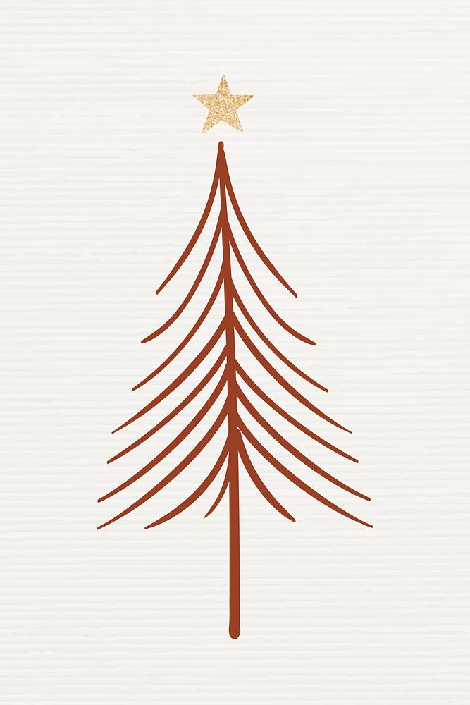 Christmas tree collage element, cute doodle illustration in brown