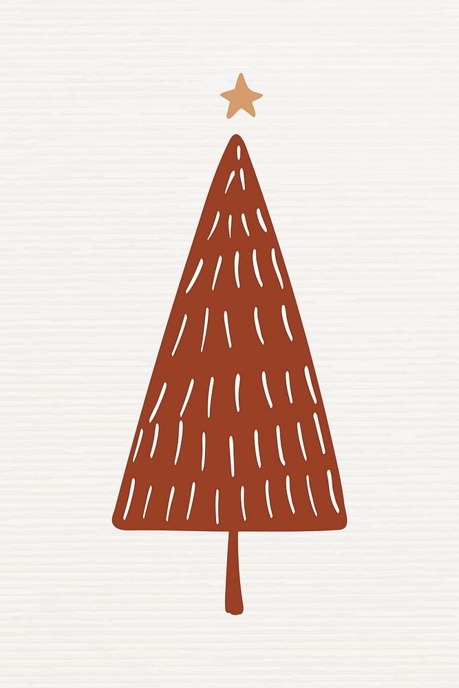 Christmas tree element, cute doodle illustration in brown