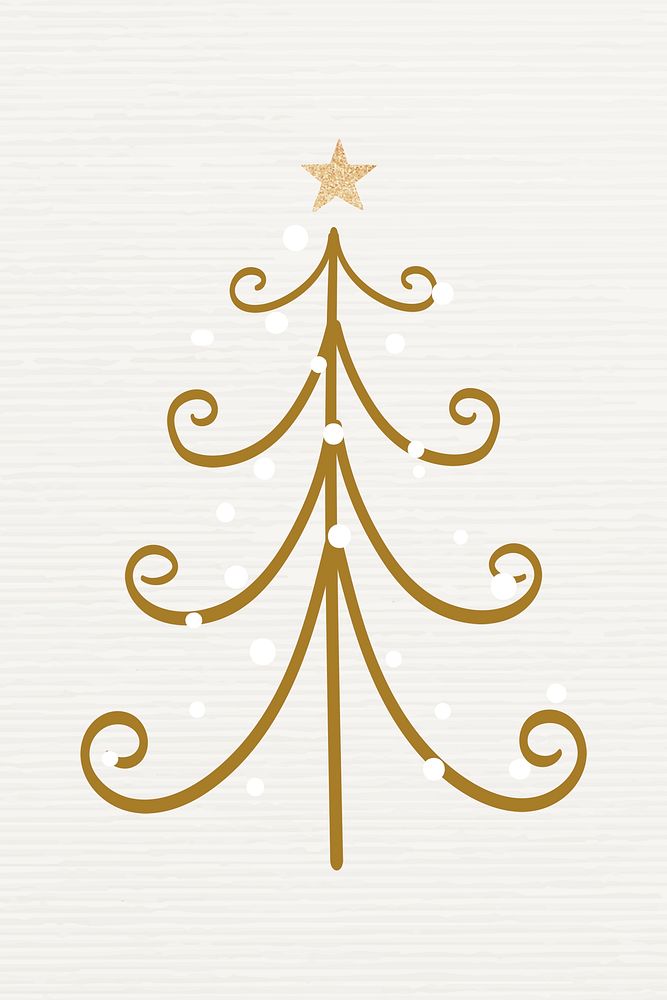 Pine tree sticker, Christmas doodle illustration in gold vector