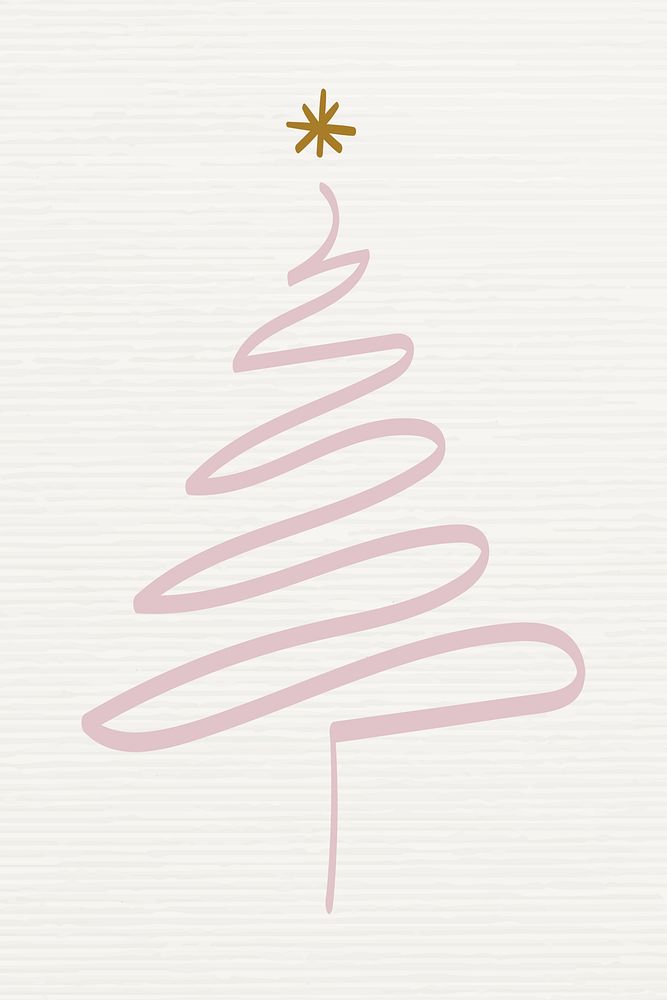 Christmas tree sticker, cute doodle illustration in pink psd