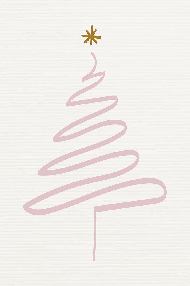 Christmas tree element, cute doodle illustration in pink
