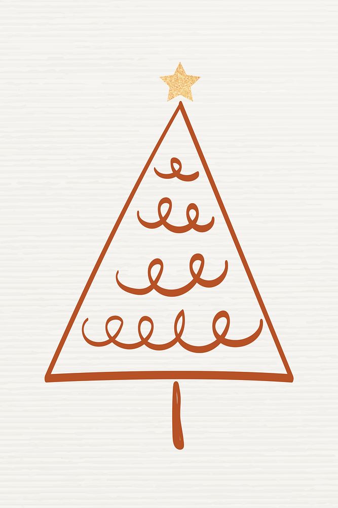 Pine tree sticker, Christmas doodle illustration in brown psd