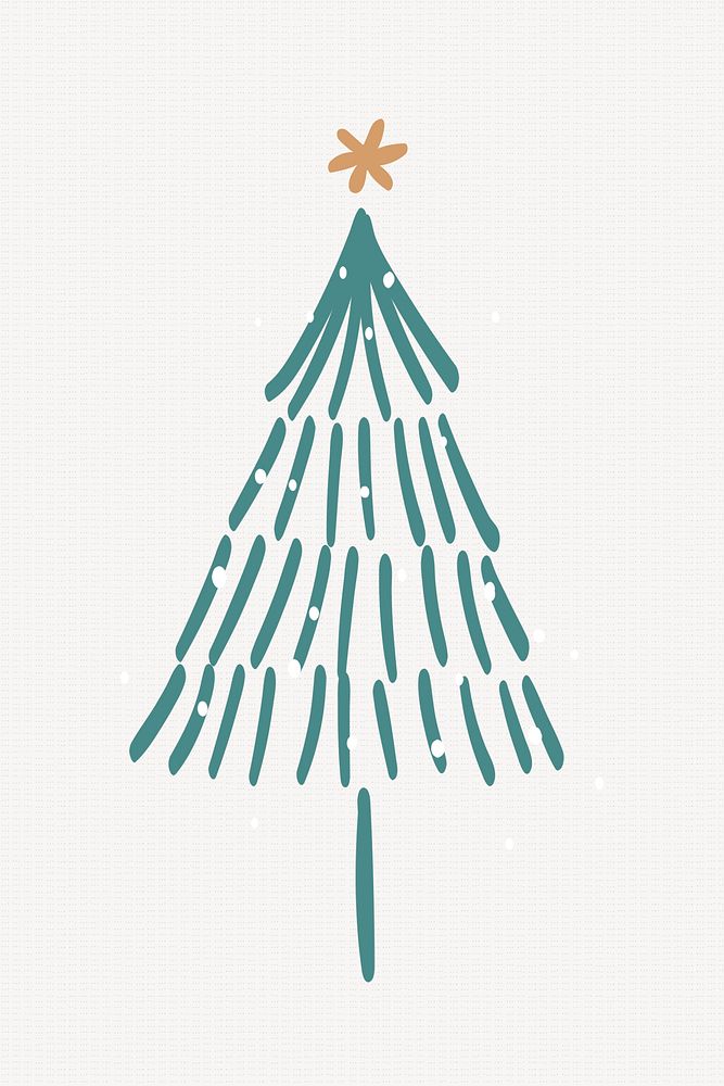 Christmas tree sticker, cute doodle illustration in green psd