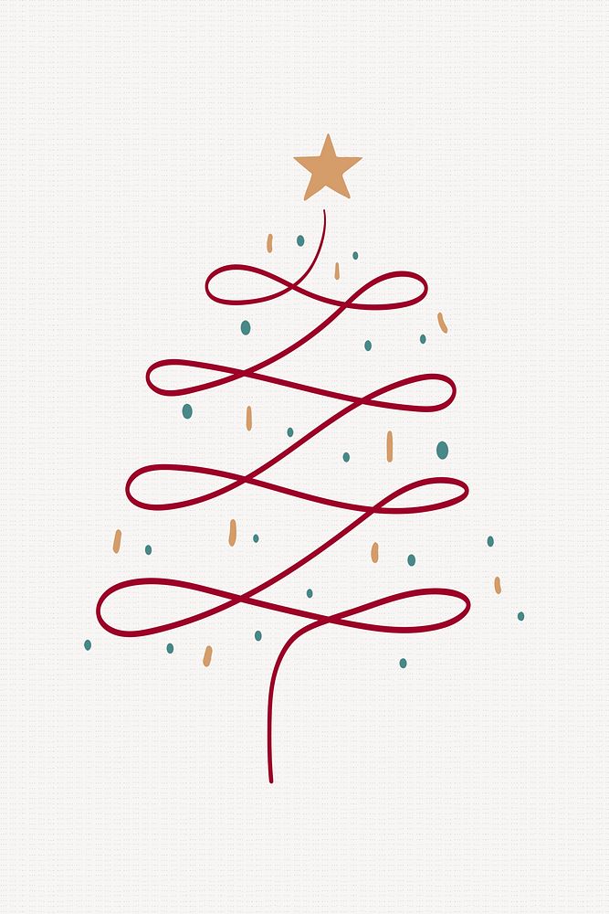 Pine tree collage element, Christmas doodle illustration in red psd