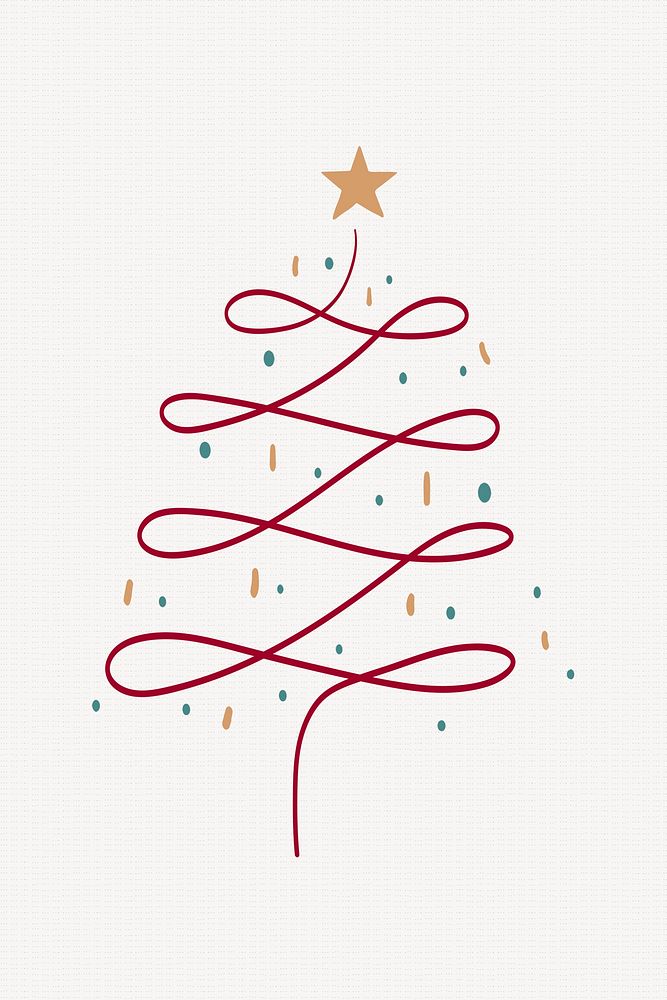 Pine tree collage element, Christmas doodle illustration in red
