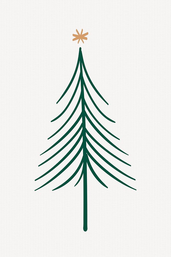 Christmas tree sticker, cute doodle illustration in green vector