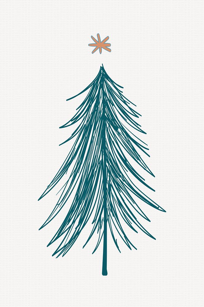 Pine tree collage element, Christmas doodle illustration in green vector