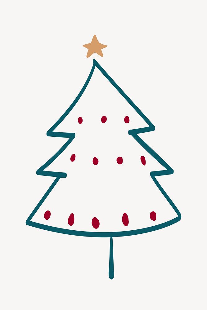 Cute Christmas tree sticker, hand drawn doodle in green psd