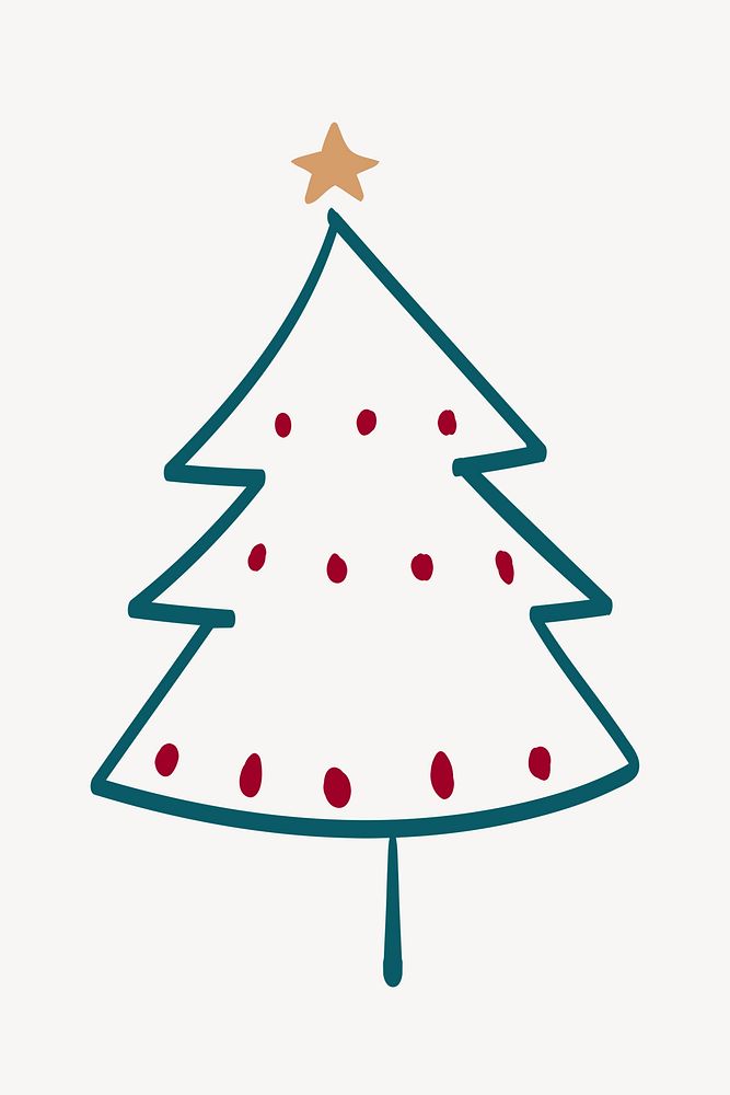 Cute Christmas tree sticker, hand drawn doodle in green vector