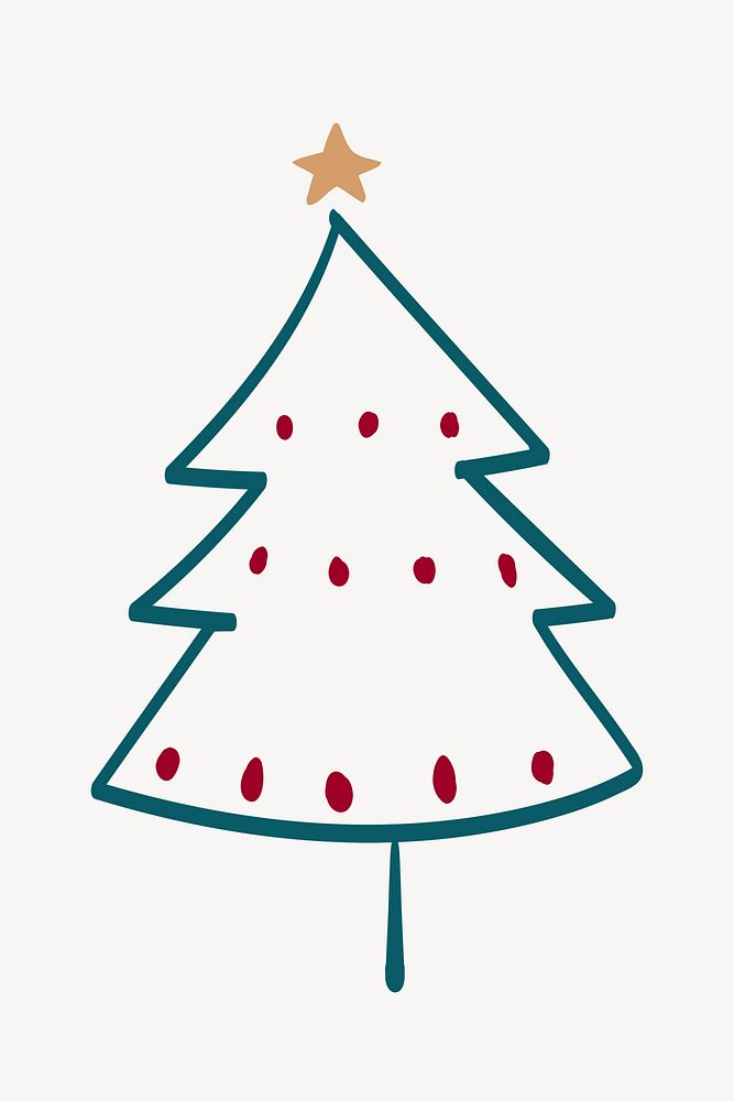Cute Christmas tree element, hand drawn doodle in green