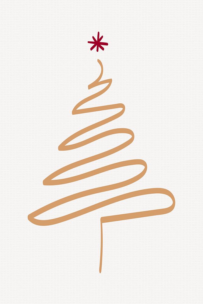 Christmas tree sticker, cute doodle illustration in gold vector