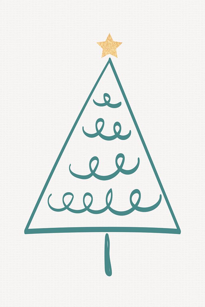 Pine tree sticker, Christmas doodle illustration in green psd
