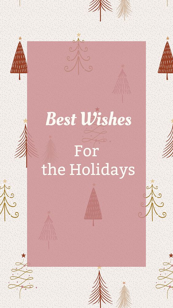 Best wishes Instagram story template, cute Christmas greeting with trees doodle vector