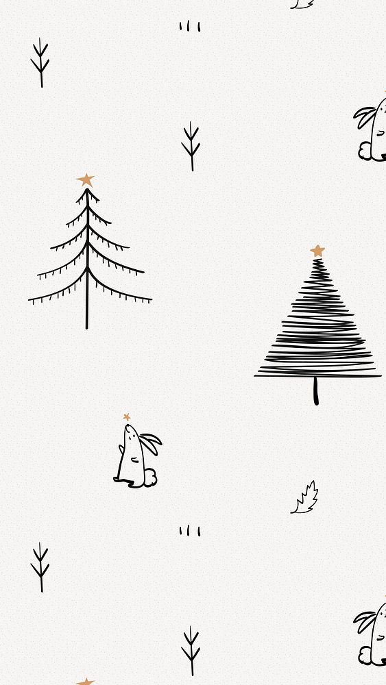 Christmas mobile wallpaper, cute doodle pattern in black and white
