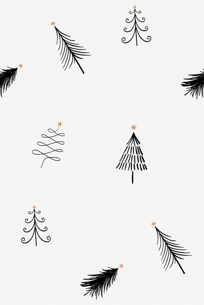 Christmas tree pattern background, cute festive doodle in black vector
