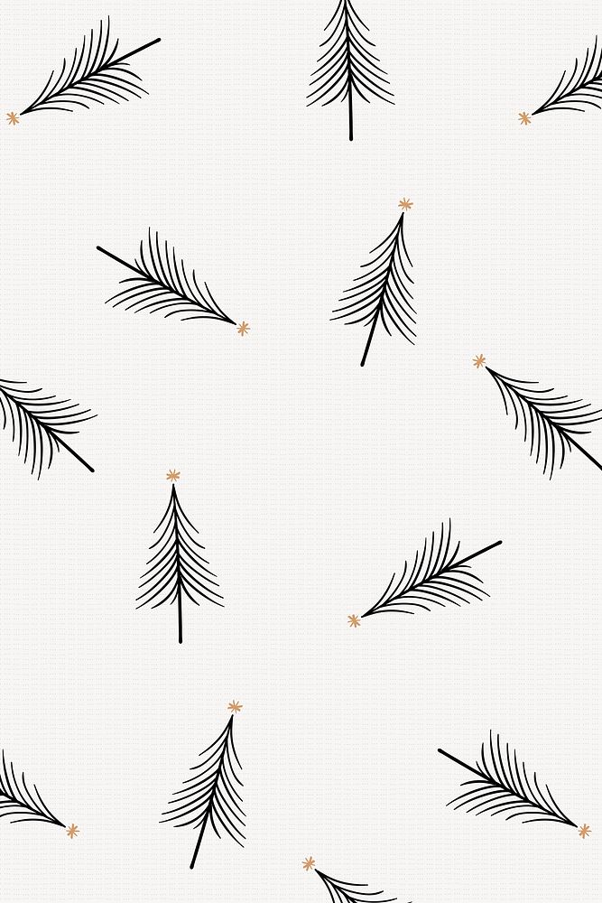 Christmas pattern background, simple winter pine trees doodle in black