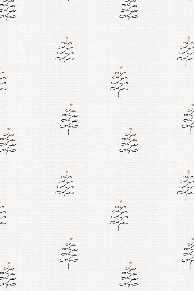 Christmas pattern background, simple winter pine trees doodle in black