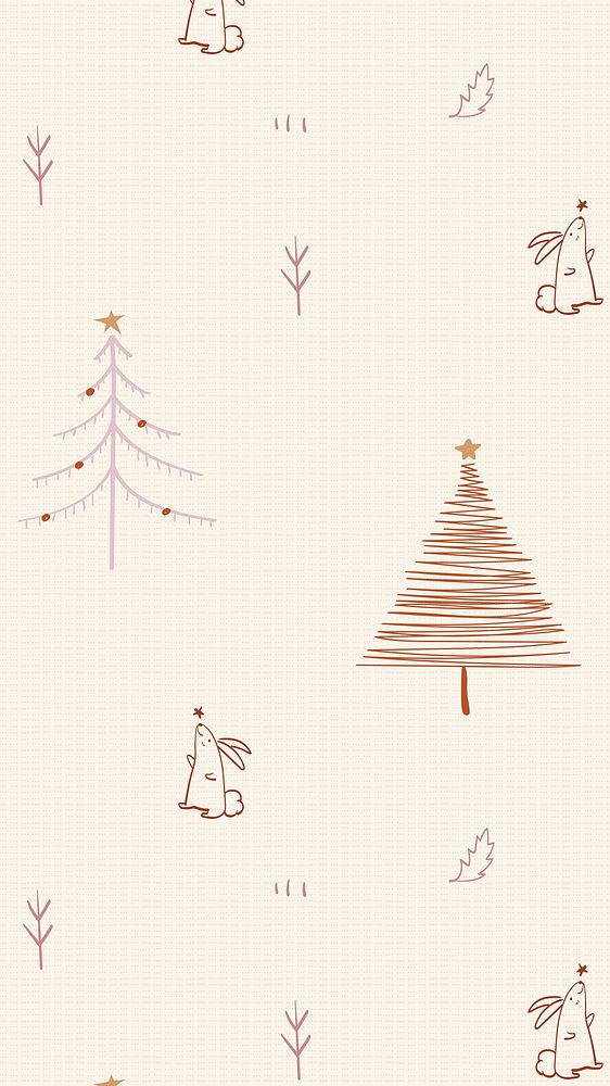 Christmas bunny mobile wallpaper, cute animal doodle pattern