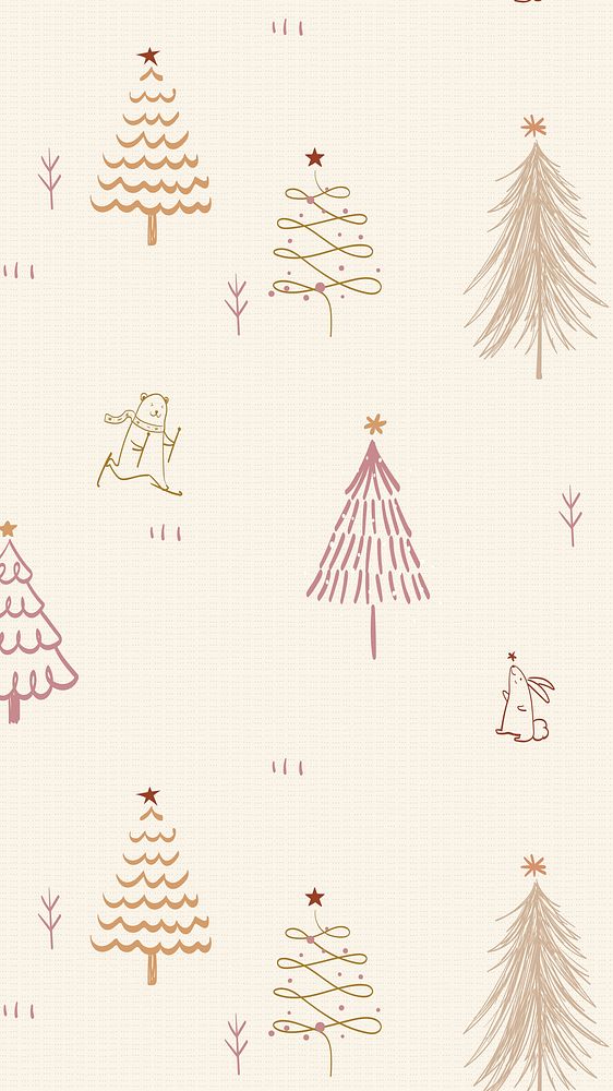 Christmas bear phone wallpaper, cute animal doodle pattern