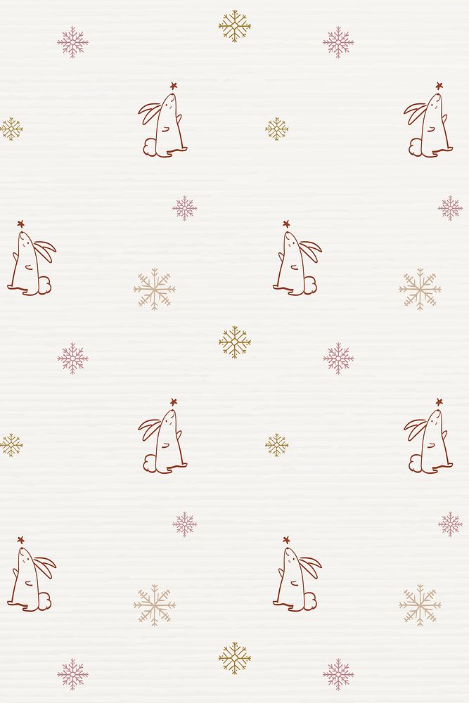 Festive bunny pattern background, Christmas cute doodle