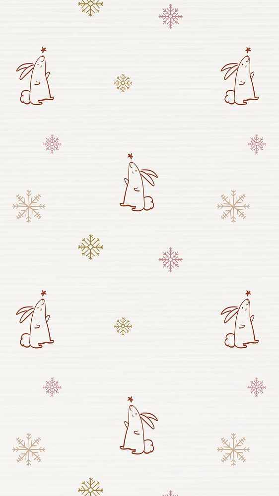 Christmas bunny mobile wallpaper, cute animal doodle pattern vector