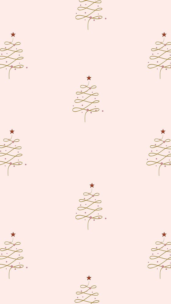 Pink Christmas mobile wallpaper, pine trees doodle pattern