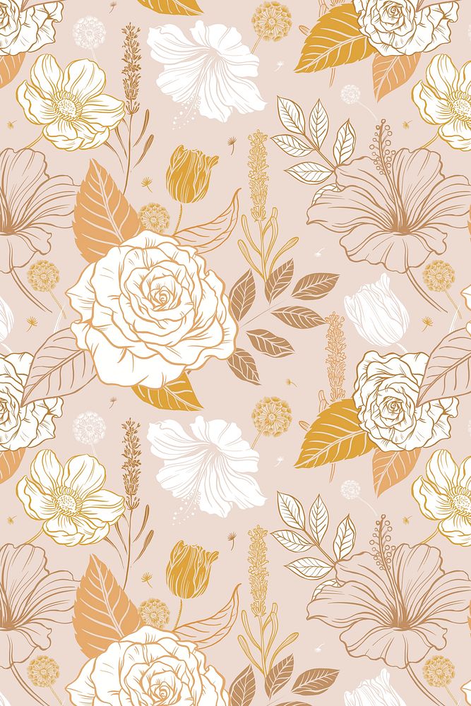 Aesthetic flower pattern background, vintage botanical illustration psd