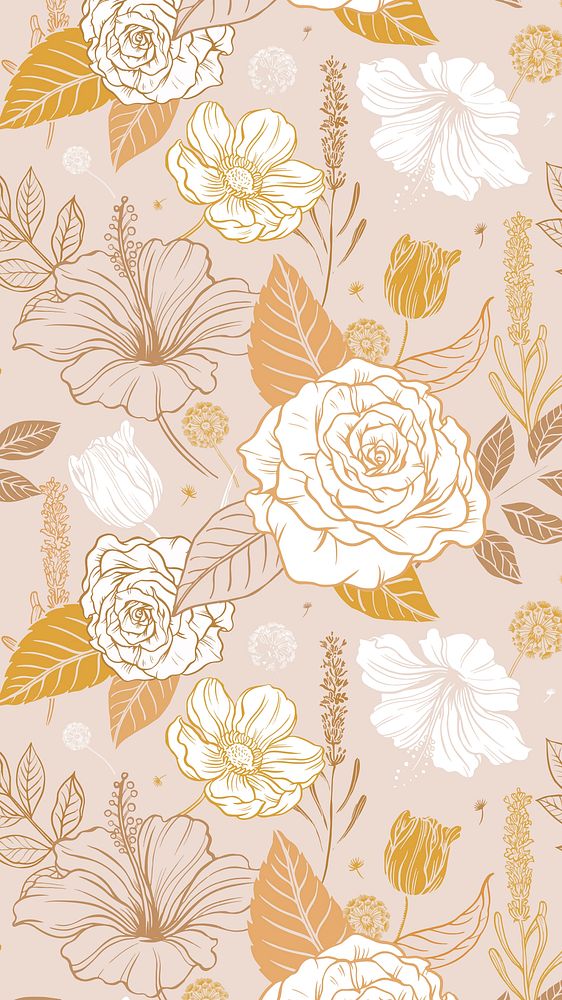 Aesthetic floral mobile wallpaper, beige pattern illustration