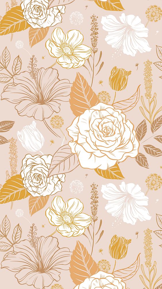 Aesthetic floral phone wallpaper, beige pattern illustration vector