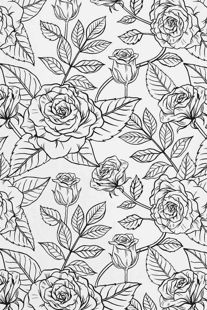 Flower pattern background, vintage botanical in black and white vector