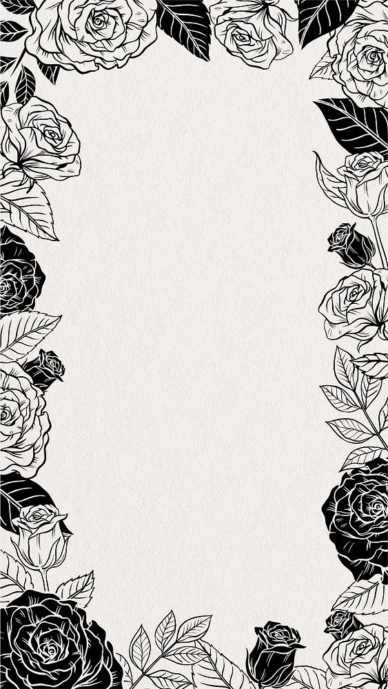 Rose social media story frame, vintage flower illustration in black and white vector