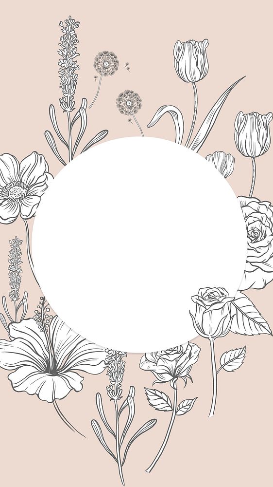 Aesthetic flower Facebook story frame, vintage botanical in beige psd