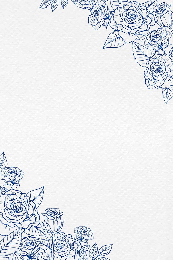 Blue rose border background, vintage flower illustration