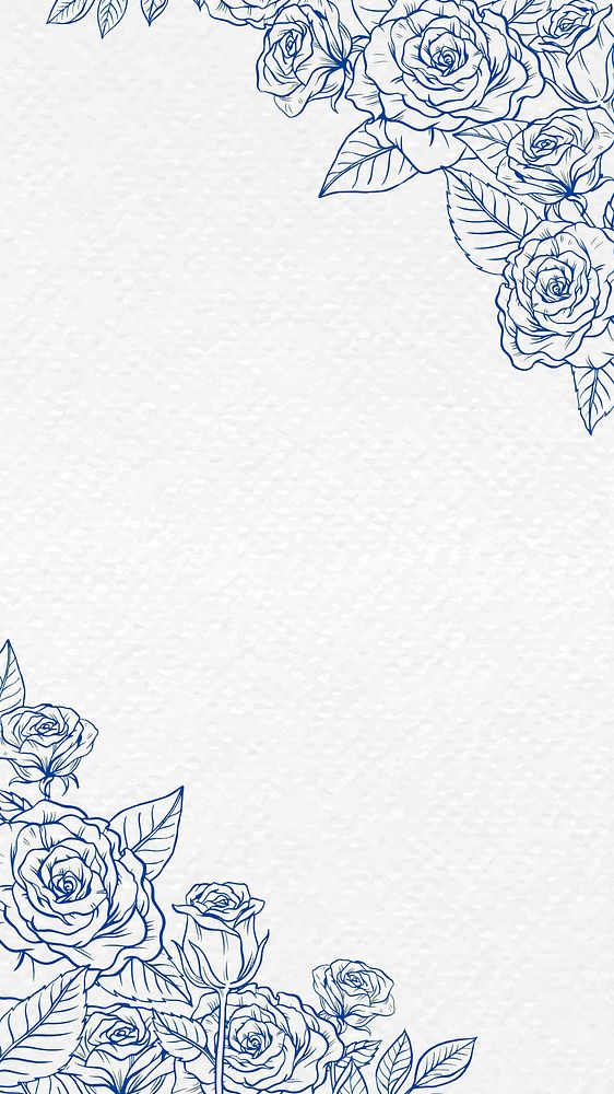 Blue floral phone wallpaper, flower border design vector