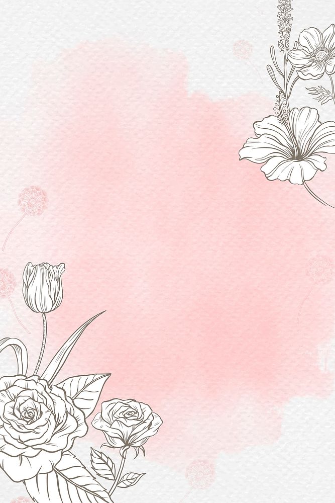 Flower watercolor background, pink rose border in vintage design