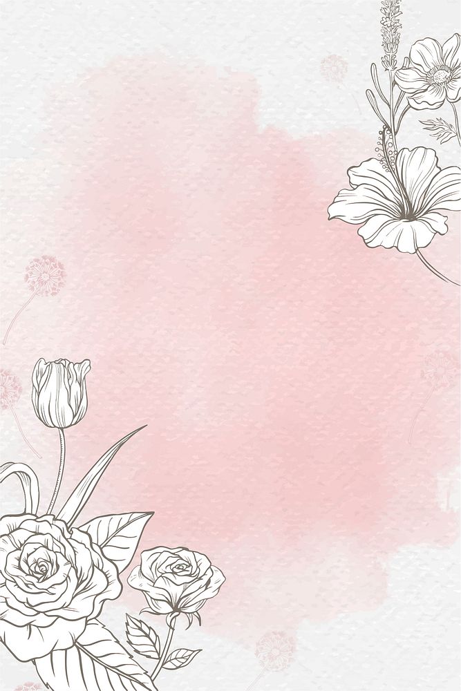 Flower watercolor background, pink rose border in vintage design vector