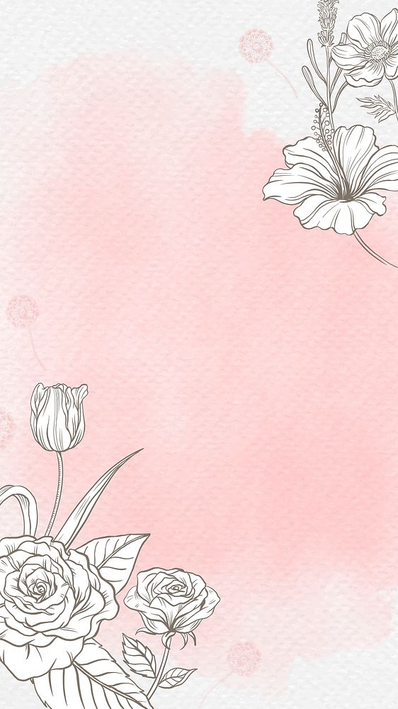 Flower watercolor mobile wallpaper, pink vintage border