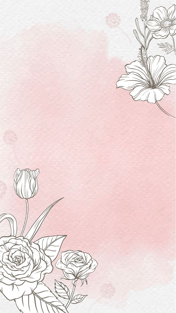 Flower watercolor phone wallpaper, pink vintage border vector