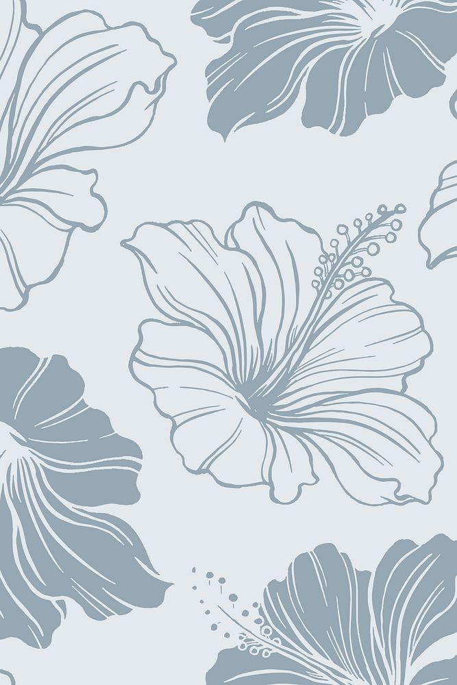 Hibiscus flower pattern background, blue botanical design psd