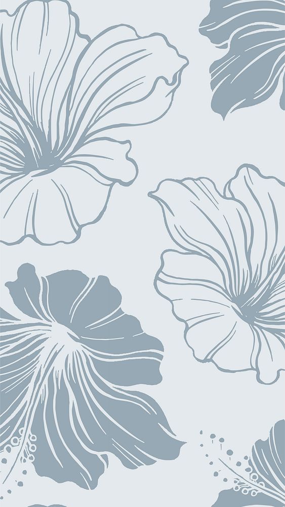 Blue hibiscus iPhone wallpaper, vintage flower pattern vector
