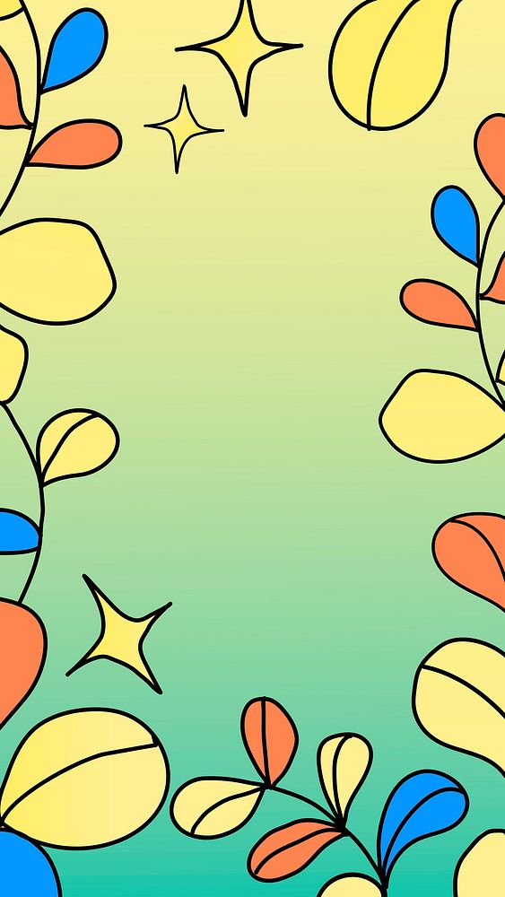 Colorful leaves Android phone wallpaper, doodle design vector