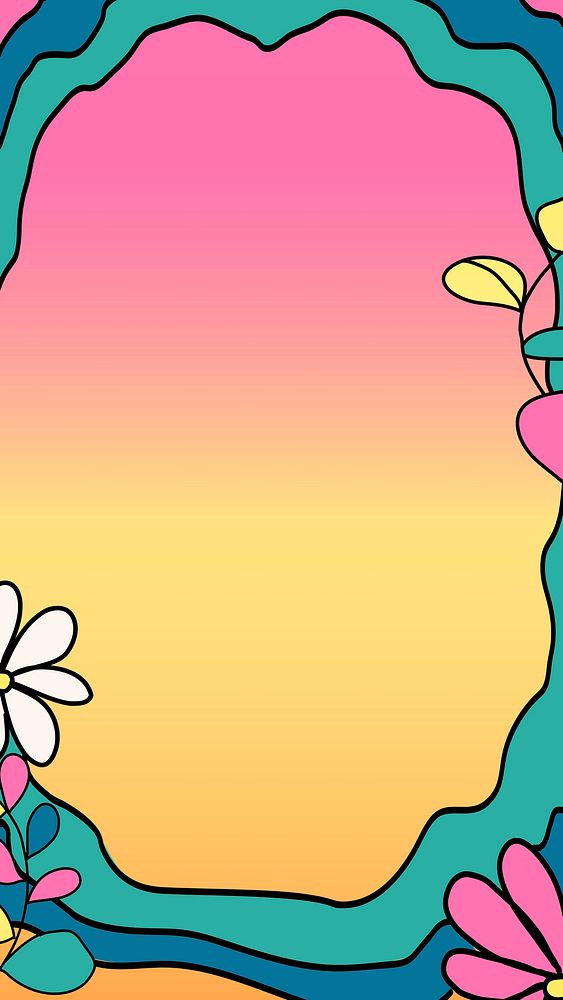 Feminine floral iPhone wallpaper, doodle art vector