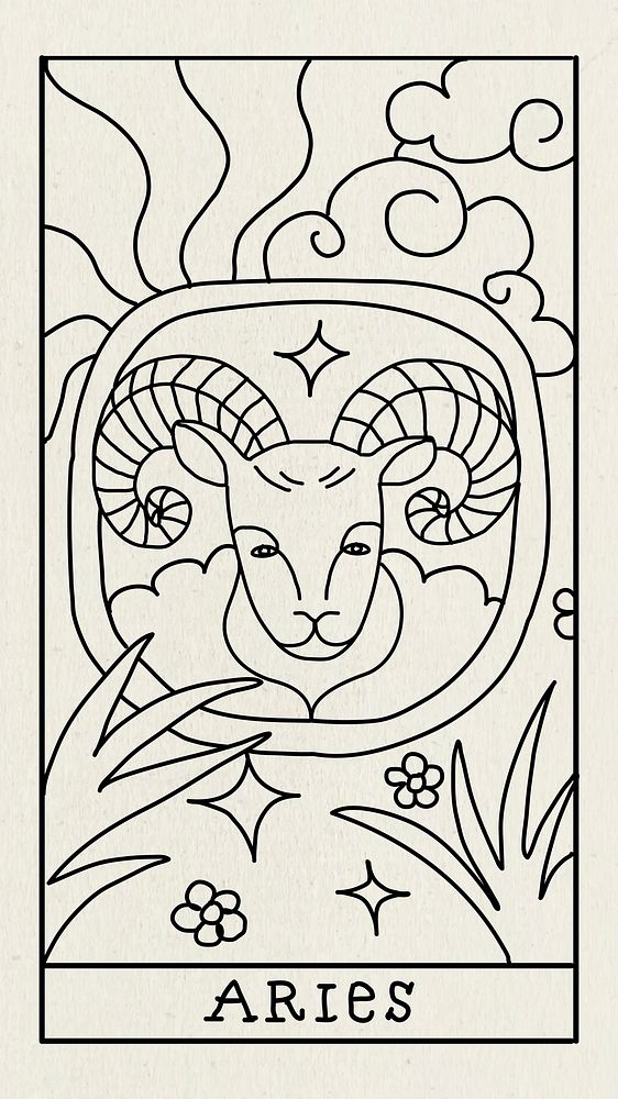 Aries animal zodiac mobile wallpaper, doodle illustration
