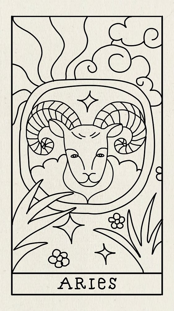 Aries animal zodiac mobile wallpaper, psd doodle illustration