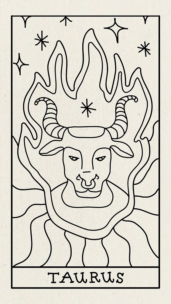 Taurus zodiac iPhone wallpaper, doodle design illustration