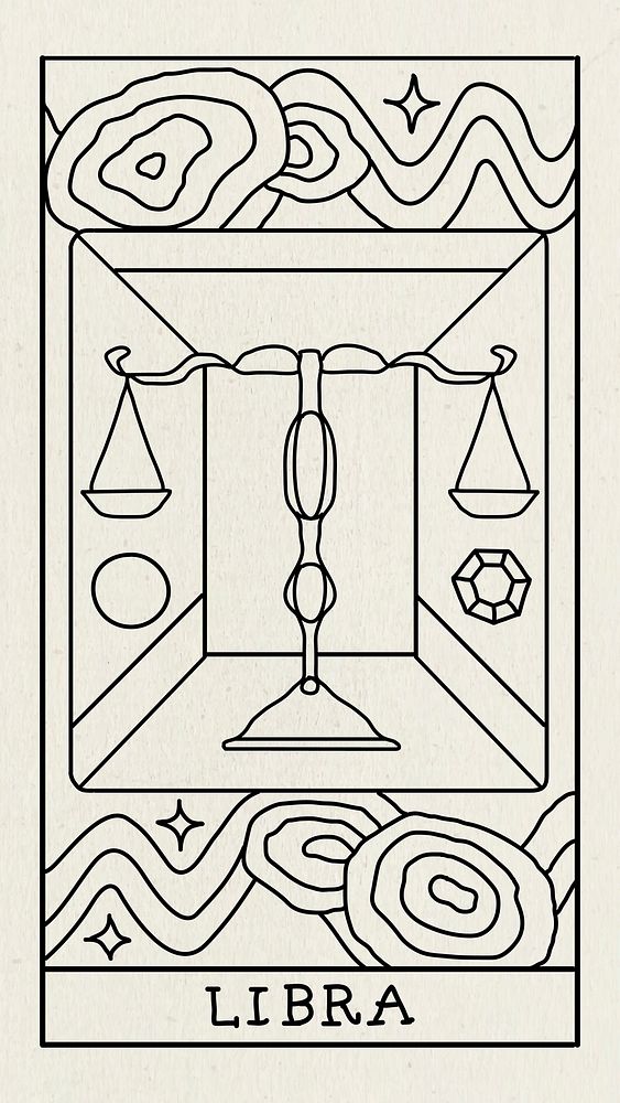 Libra zodiac phone wallpaper, doodle line art illustration vector