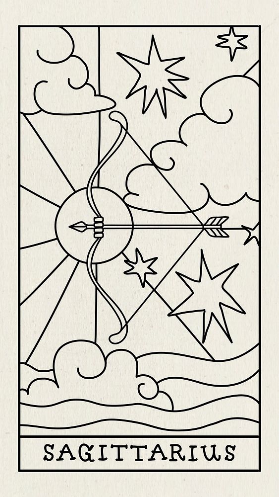 Horoscope Sagittarius mobile wallpaper, black and white line art